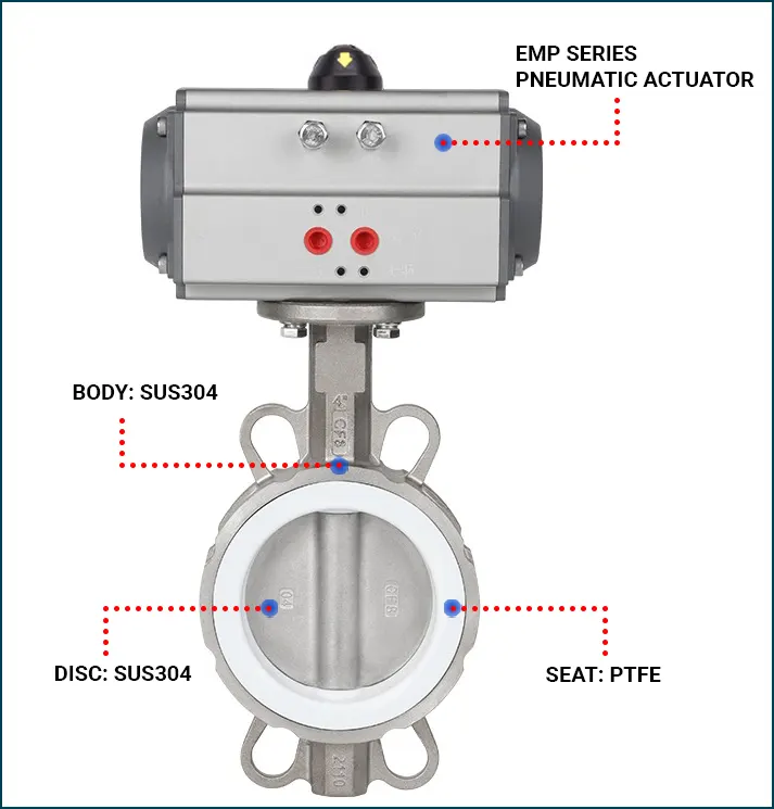 Valve body and disc are made of 304 stainless steel